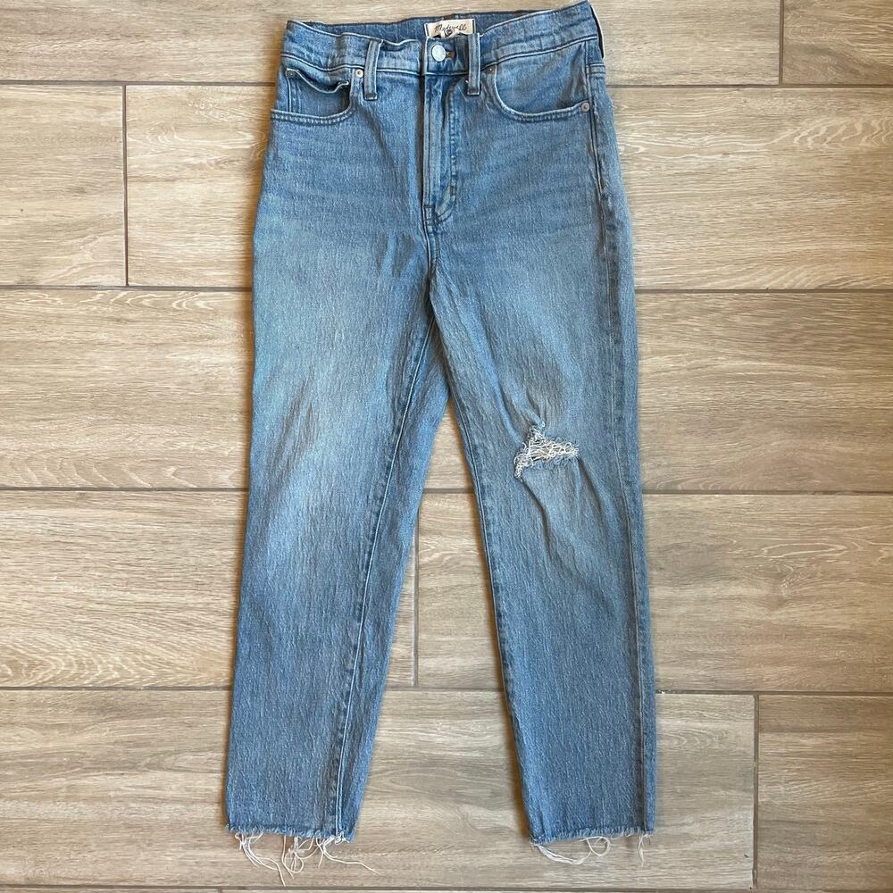 Madewell Perfect Vintage Straight Jeans Women's 27 High Rise Raw Hem Distressed